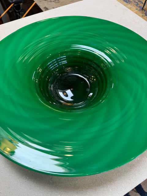 Large Murano Emerald Green Art Glass Centerpiece Bowl