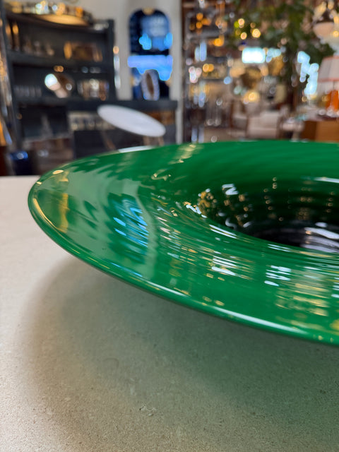 Large Murano Emerald Green Art Glass Centerpiece Bowl