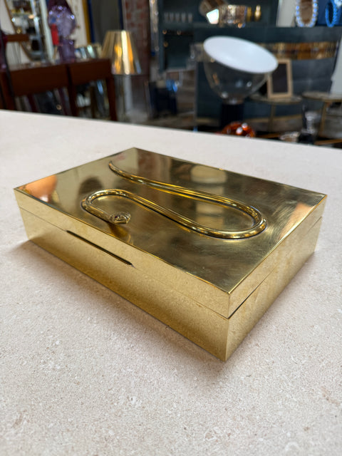 Italian Brass Box with Sculptural Snake Motif, Mid-Century