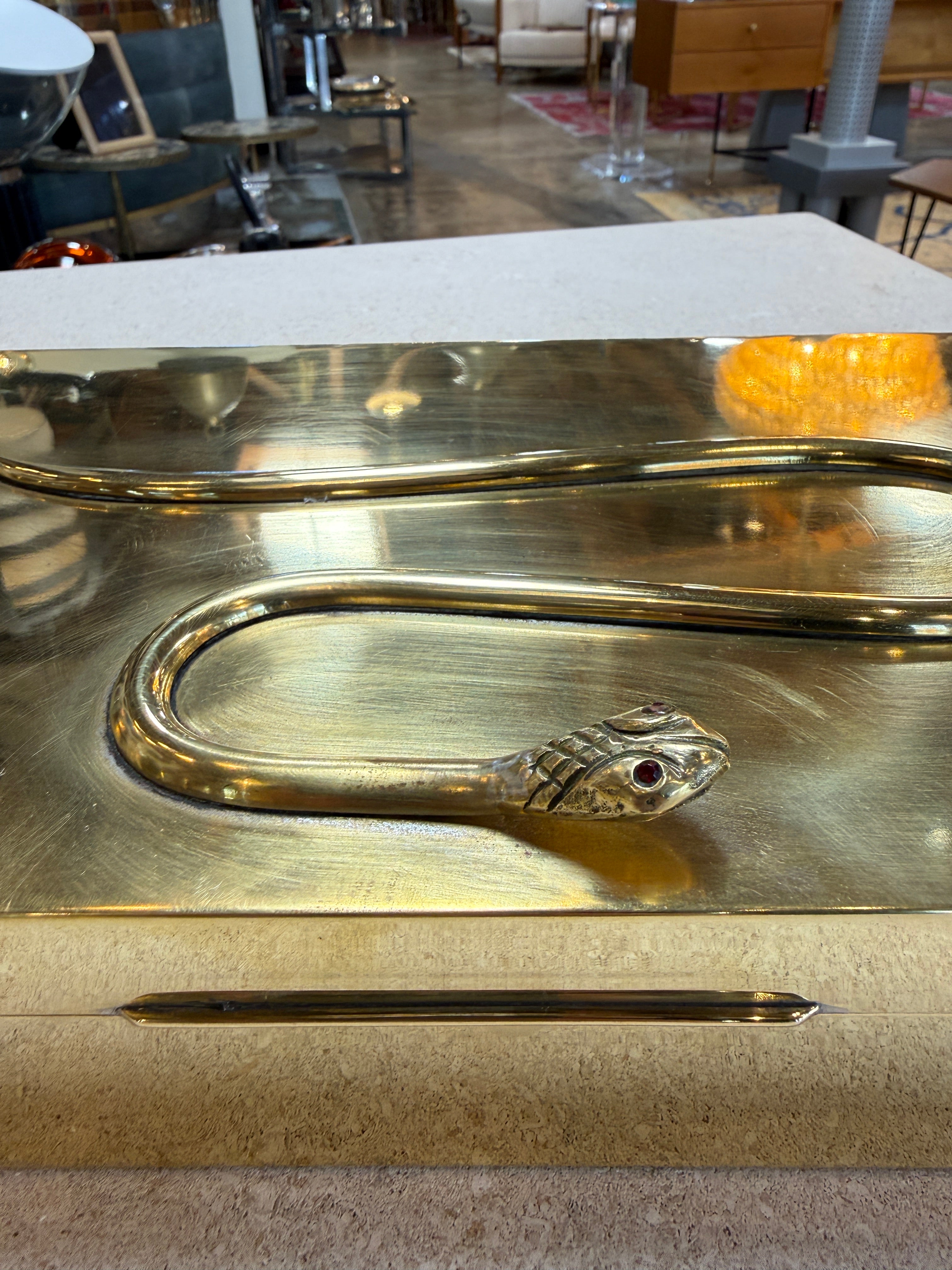 Italian Brass Box with Sculptural Snake Motif, Mid-Century
