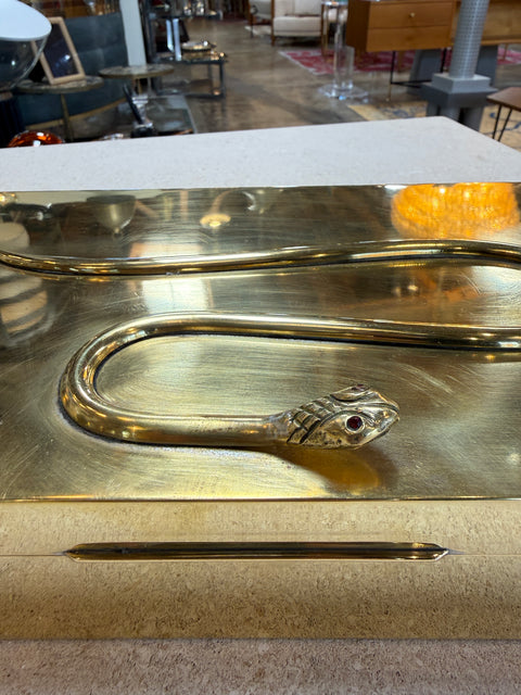 Italian Brass Box with Sculptural Snake Motif, Mid-Century