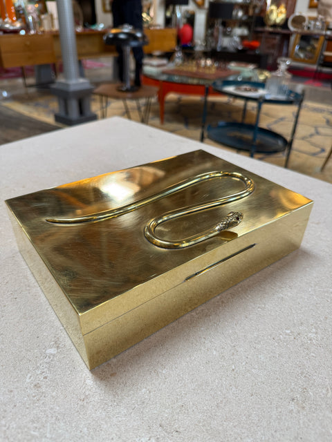 Italian Brass Box with Sculptural Snake Motif, Mid-Century