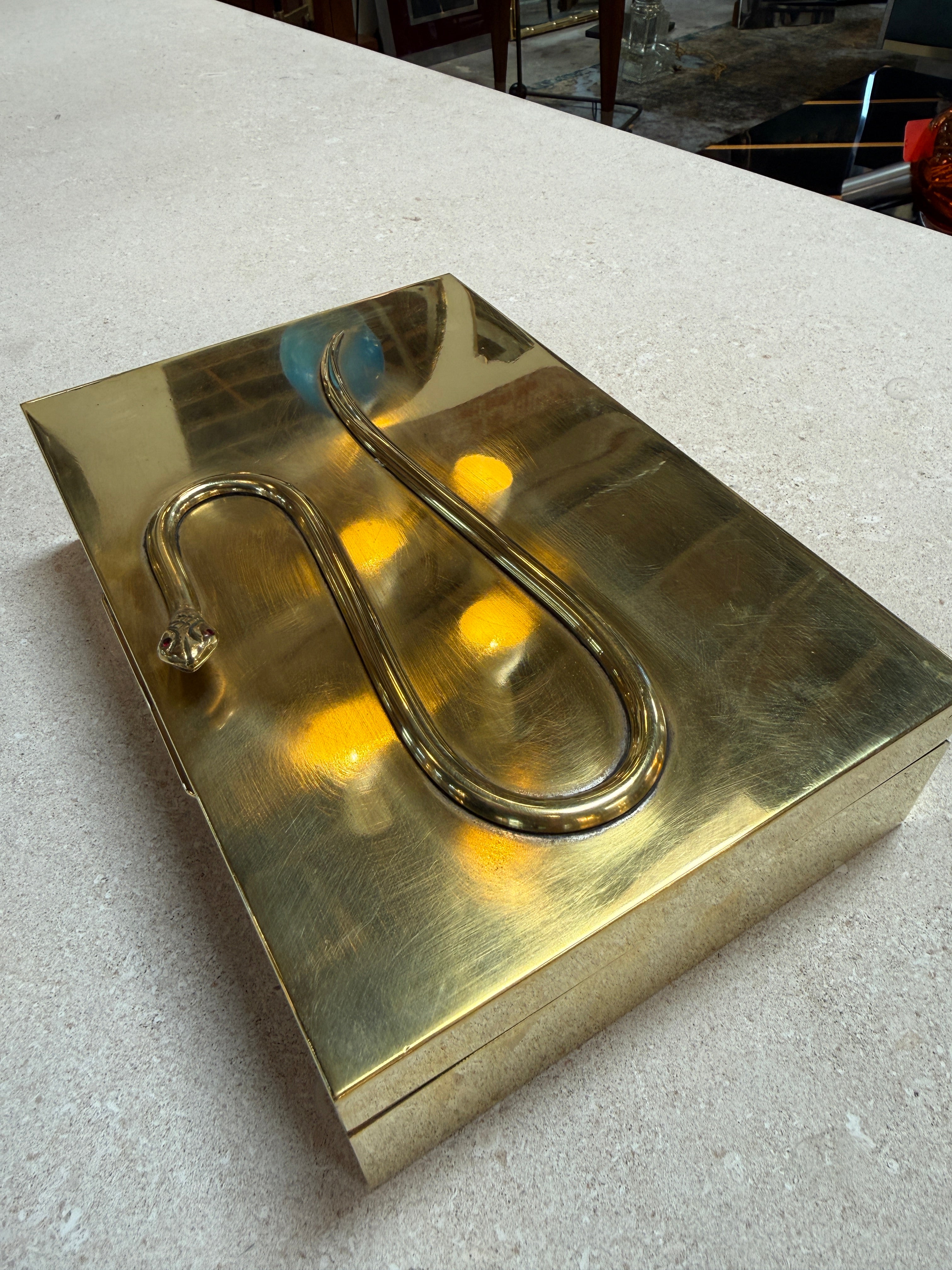 Italian Brass Box with Sculptural Snake Motif, Mid-Century