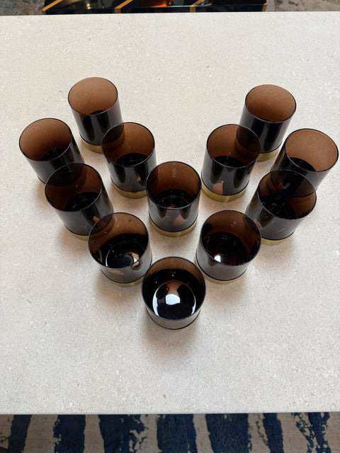 Italian Smoked Glass Bar Set with Ice Bucket and Tumblers, 1970s