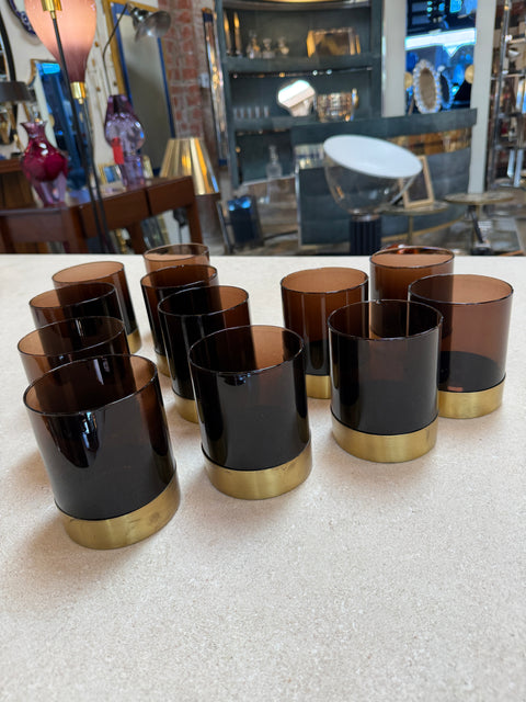 Italian Smoked Glass Bar Set with Ice Bucket and Tumblers, 1970s