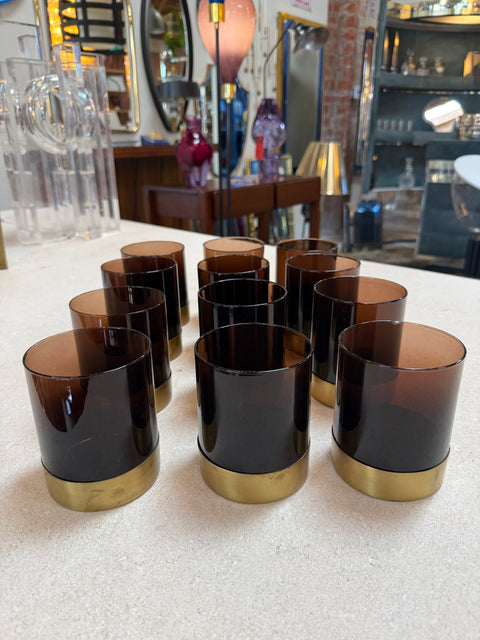 Italian Smoked Glass Bar Set with Ice Bucket and Tumblers, 1970s