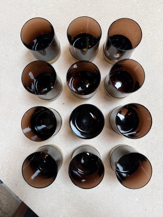 Italian Smoked Glass Bar Set with Ice Bucket and Tumblers, 1970s
