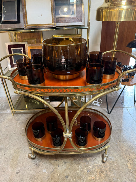 Italian Smoked Glass Bar Set with Ice Bucket and Tumblers, 1970s