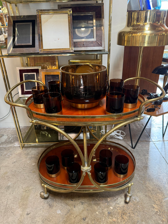 Italian Smoked Glass Bar Set with Ice Bucket and Tumblers, 1970s