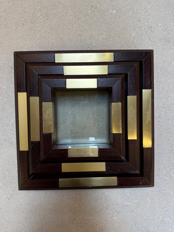 Set of Italian Wood and Brass Square Decorative Trays, 1970s