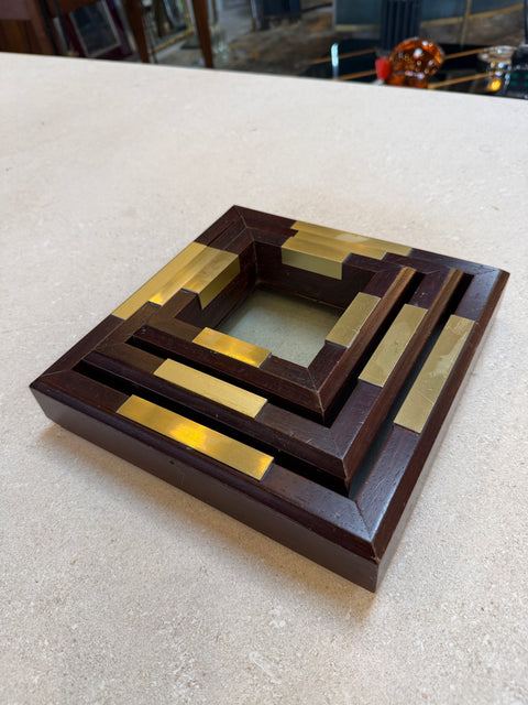 Set of Italian Wood and Brass Square Decorative Trays, 1970s