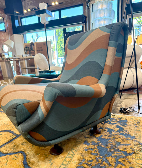 Pair of “Regent” Armchairs by Marco Zanuso, Reupholstered in Geometric Wave Fabric