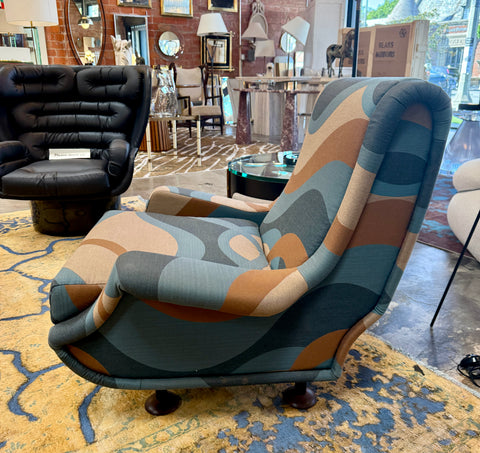 Pair of “Regent” Armchairs by Marco Zanuso, Reupholstered in Geometric Wave Fabric