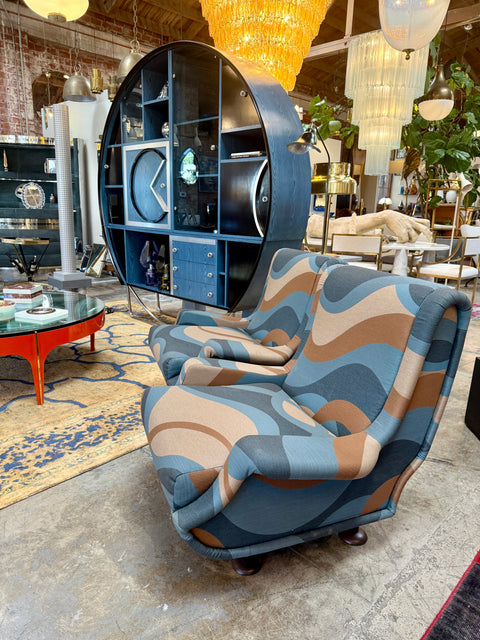 Pair of “Regent” Armchairs by Marco Zanuso, Reupholstered in Geometric Wave Fabric