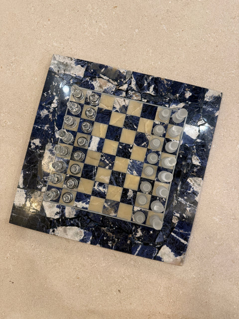 Vintage Italian Lapiz Lazuli Chess Board 1980s