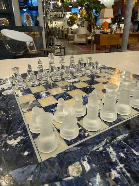 Vintage Italian Lapiz Lazuli Chess Board 1980s