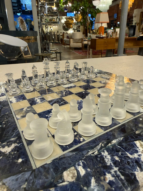 Vintage Italian Lapiz Lazuli Chess Board 1980s