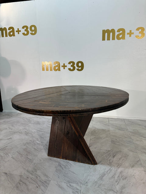 Mid Century  Italian Round Wood Dining Table, 1970s By Edoardo Landi