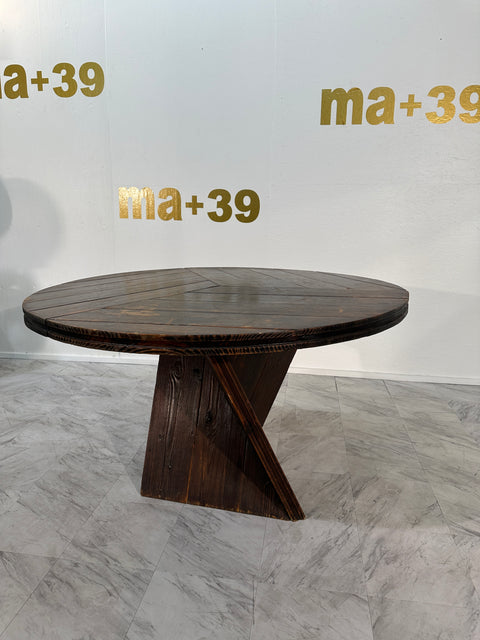 Mid Century  Italian Round Wood Dining Table, 1970s By Edoardo Landi