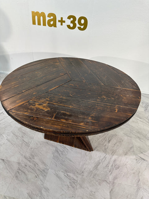 Mid Century  Italian Round Wood Dining Table, 1970s By Edoardo Landi