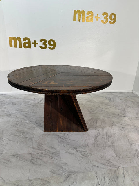 Mid Century  Italian Round Wood Dining Table, 1970s By Edoardo Landi