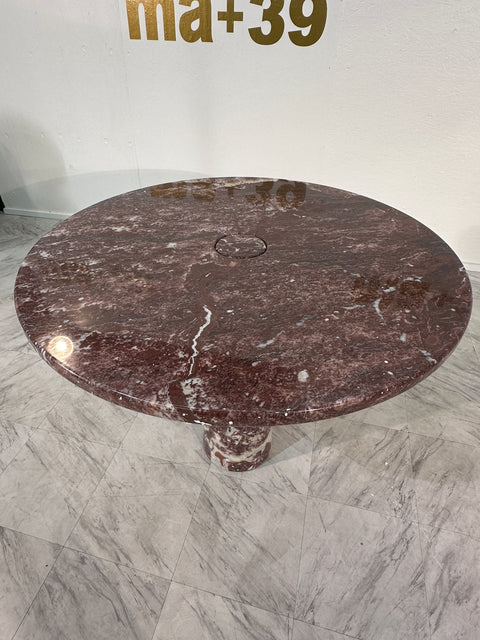 Angelo Mangiarotti for Skipper 'Eros' round dining table in Rosso Marble, Italy 1970s