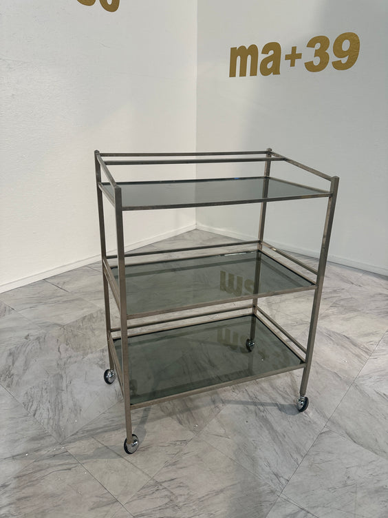 Italian 1970s Art Deco Revival Tiered Bar Cart in Chrome, Smoked Glass