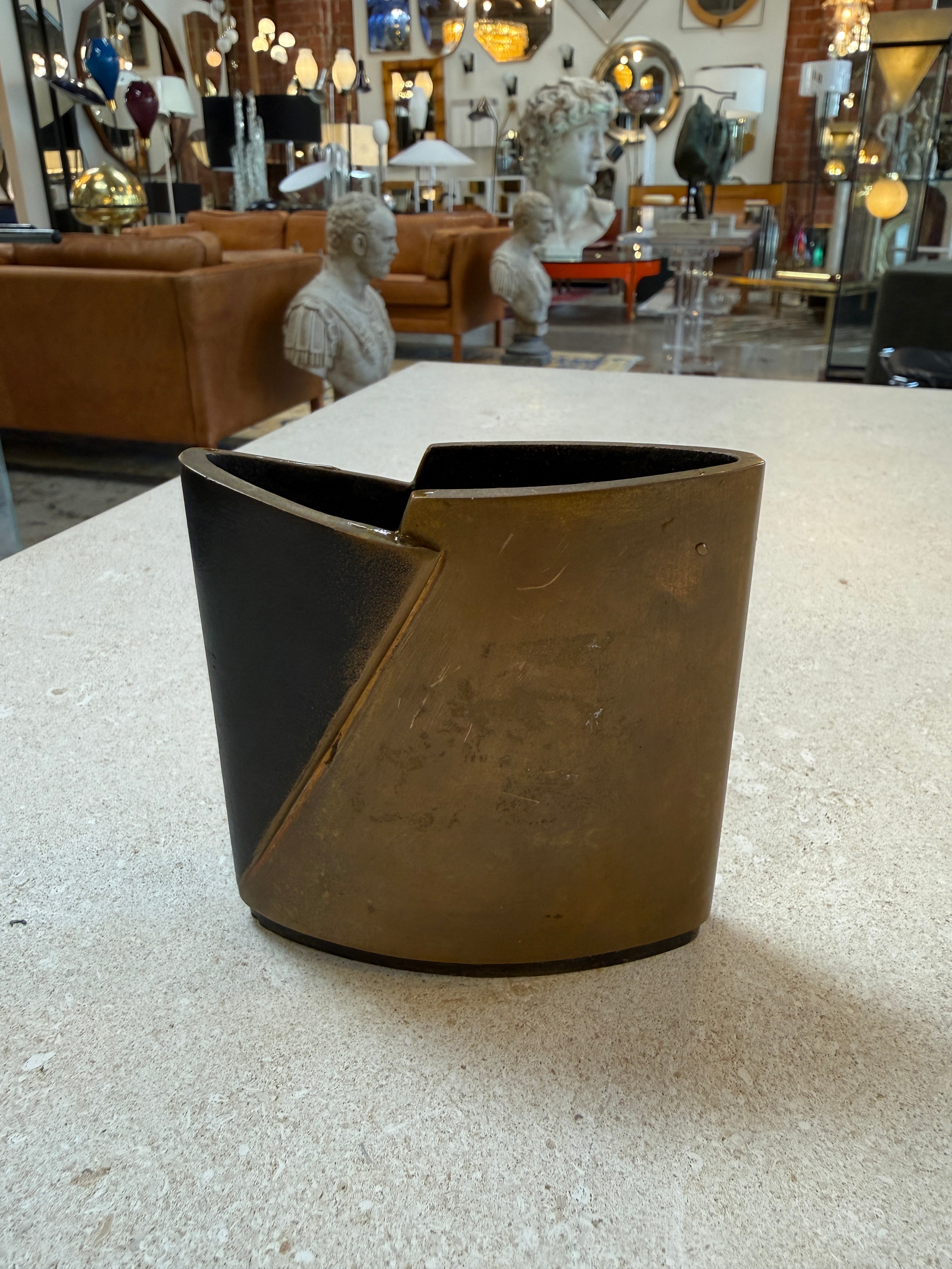 Esa Fedrigolli Sculptural Brass and Black Metal Vase