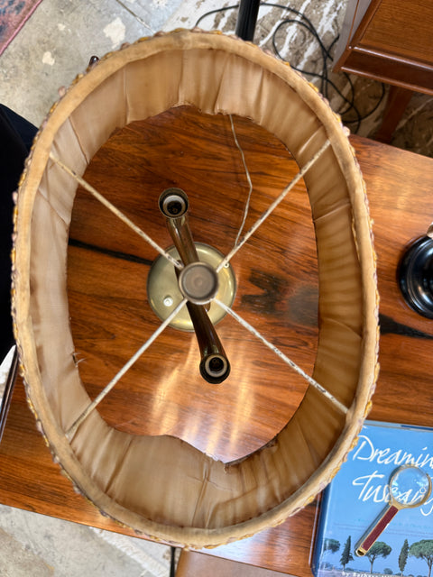 Italian Brass Table Lamp with Twisted Loop Base and Pleated Shade, 1950s