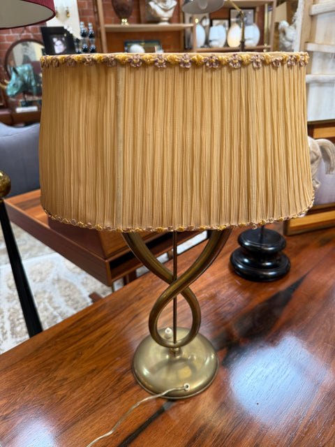 Italian Brass Table Lamp with Twisted Loop Base and Pleated Shade, 1950s