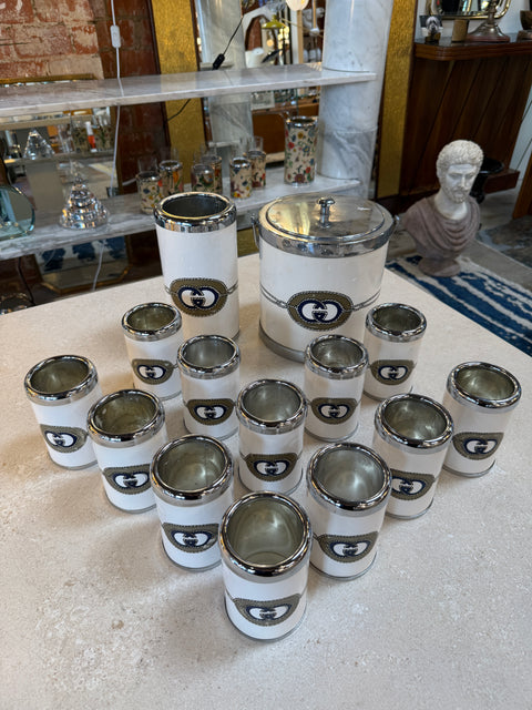 Vintage Gucci Ice Bucket and Glass Set With Logo, Italy 1970