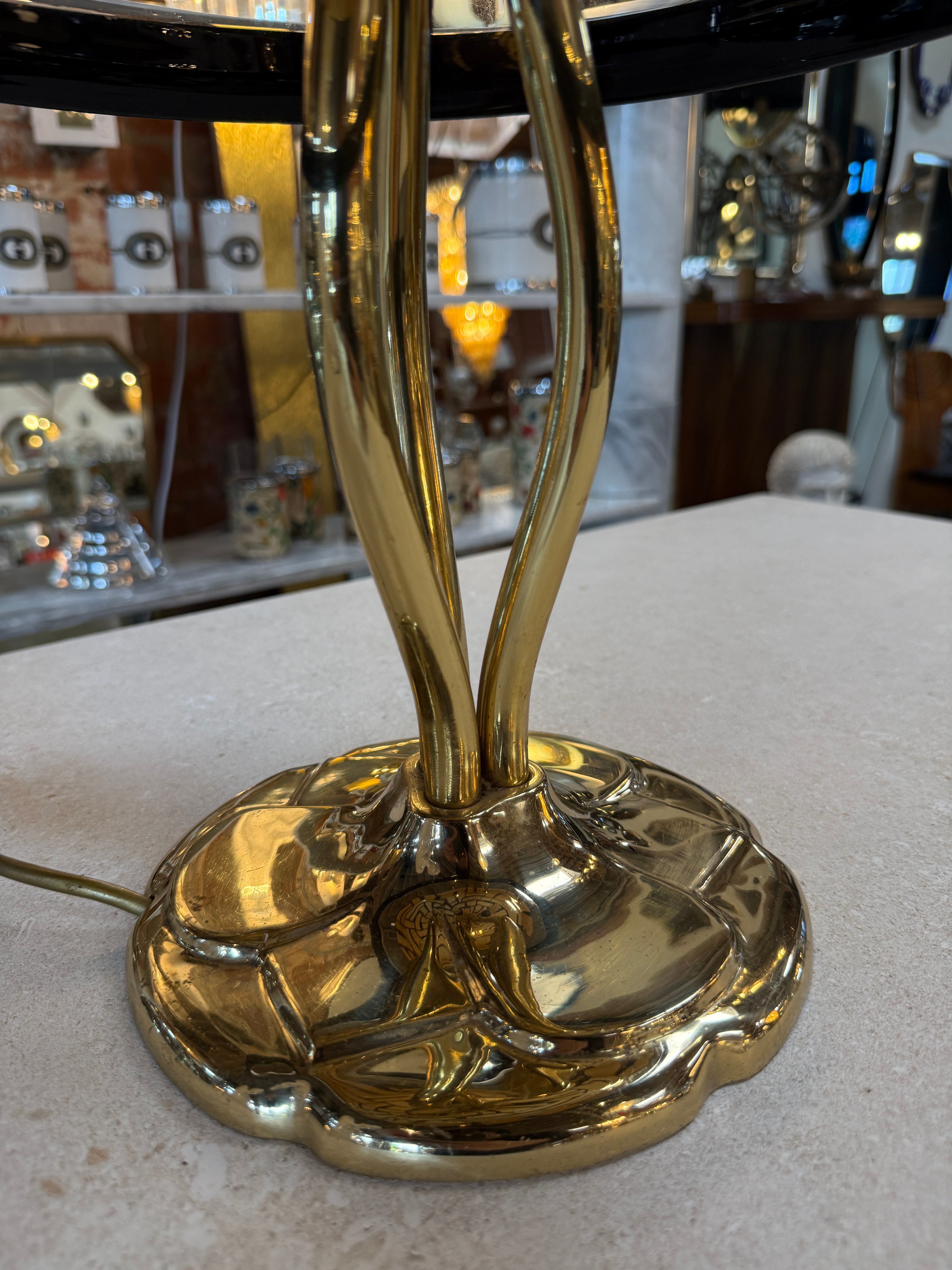 Murano Table Lamp with Amber Dome Shade and Brass Base, 1970s