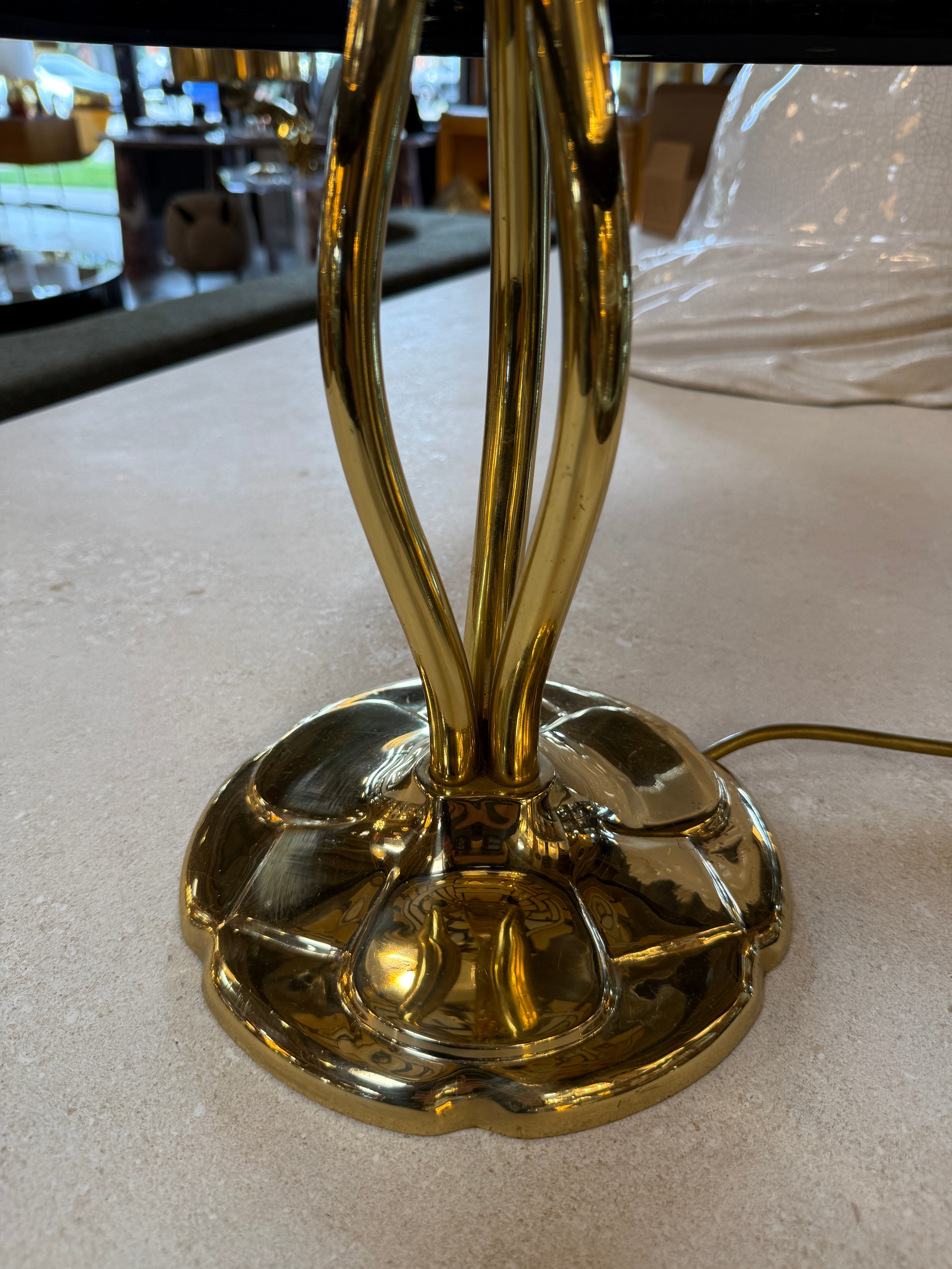 Murano Table Lamp with Amber Dome Shade and Brass Base, 1970s