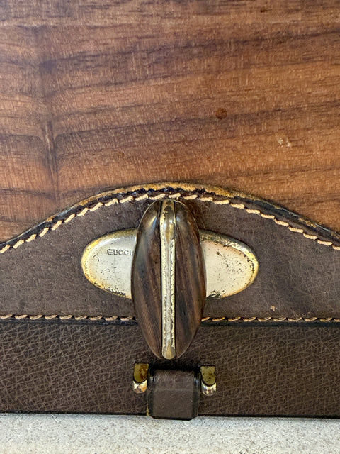 Vintage Gucci Leather and Wood Bar Box / Bottle Case