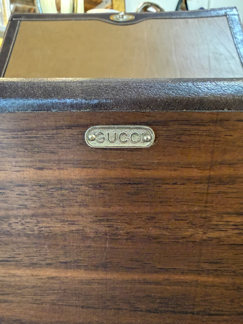 Vintage Gucci Leather and Wood Bar Box / Bottle Case