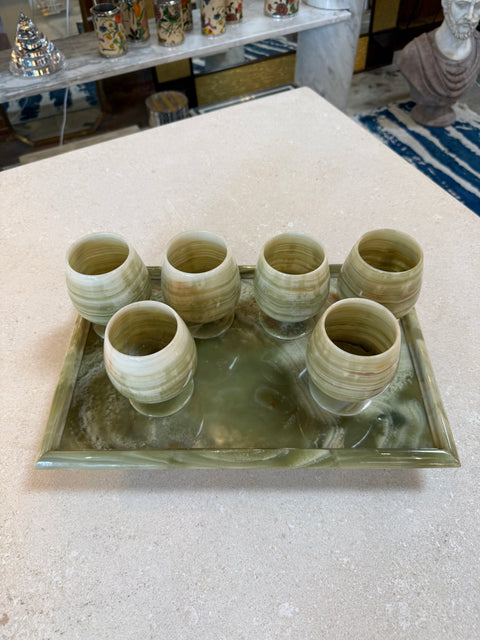 Italian Marble Drink Set with Tray and Six Goblets, 1970s