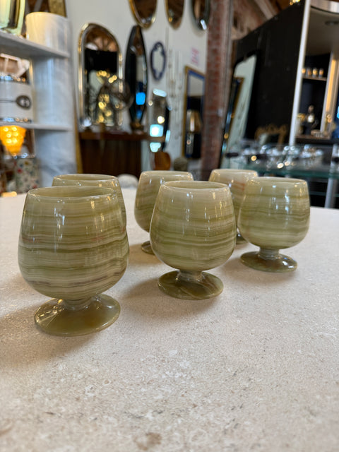 Italian Marble Drink Set with Tray and Six Goblets, 1970s