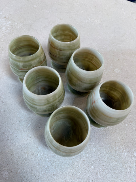 Italian Marble Drink Set with Tray and Six Goblets, 1970s