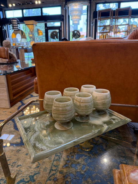 Italian Marble Drink Set with Tray and Six Goblets, 1970s