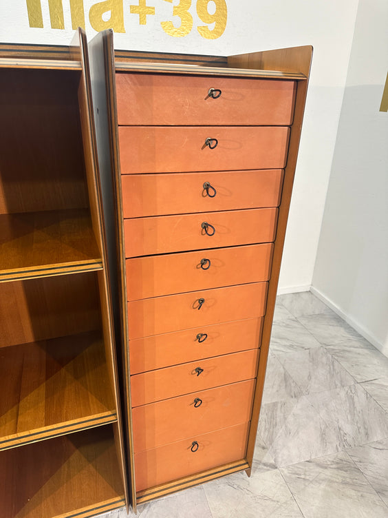 Five Leather and Walnut Artona Chests of Drawers by Afra & Tobia Scarpa for Maxalto