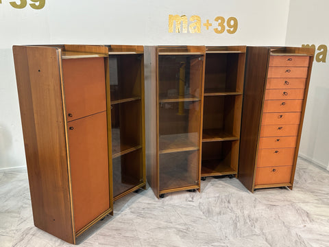 Five Leather and Walnut Artona Chests of Drawers by Afra & Tobia Scarpa for Maxalto