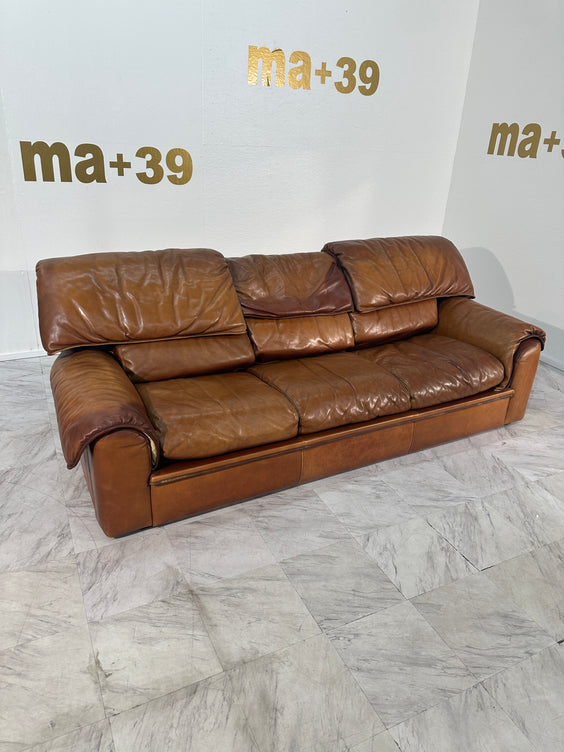 Roche Bobois Three Seater Vintage Sofa in Light Brown Leather