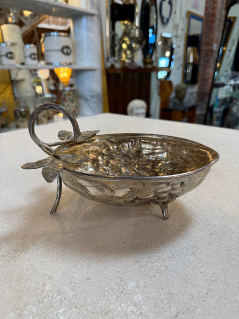 Silvered Metal Botanical Bowl with Branch Handle, 1970s
