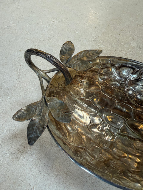 Silvered Metal Botanical Bowl with Branch Handle, 1970s