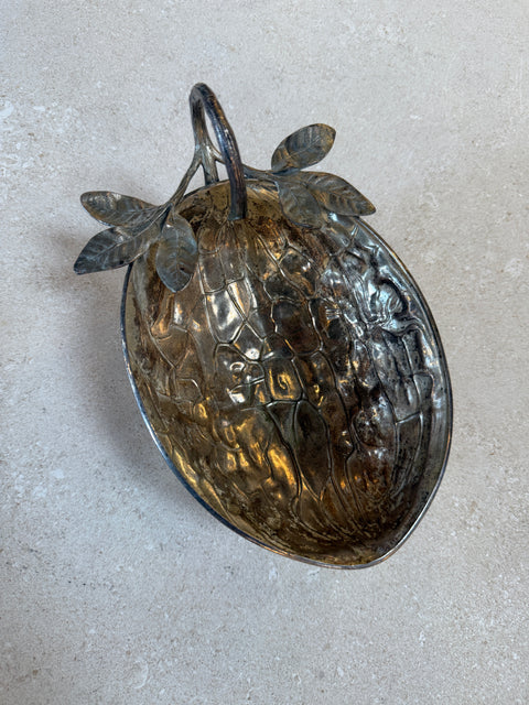 Silvered Metal Botanical Bowl with Branch Handle, 1970s