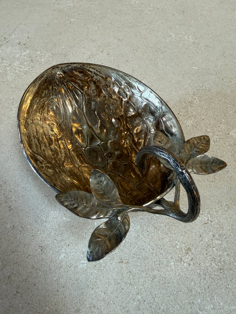 Silvered Metal Botanical Bowl with Branch Handle, 1970s