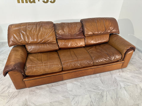 Roche Bobois Three Seater Vintage Sofa in Light Brown Leather