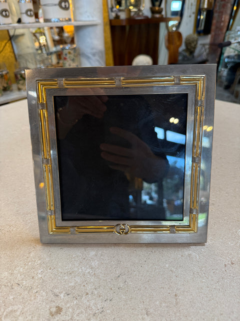 Vintage Gucci Silver and Gilt Metal Picture Frame with Interlocking GG