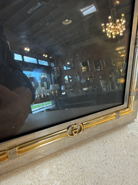 Vintage Gucci Silver and Gilt Metal Picture Frame with Interlocking GG