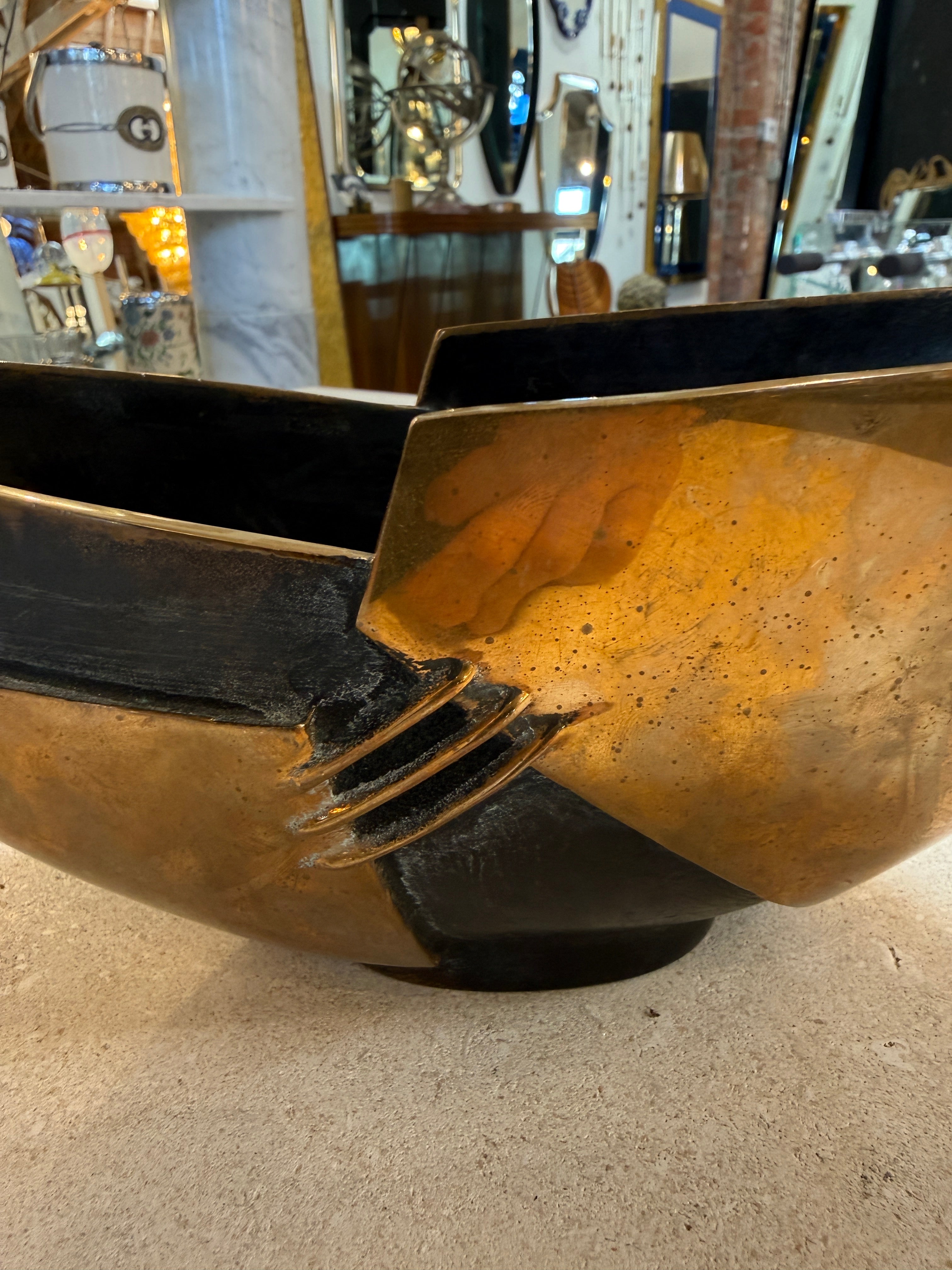 Esa Fedrigolli Sculptural Bowl in Cast Bronze Italy 1970s